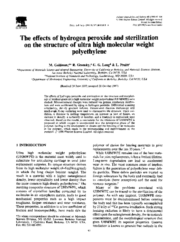 (PDF) The effects of hydrogen peroxide and sterilization on the ...