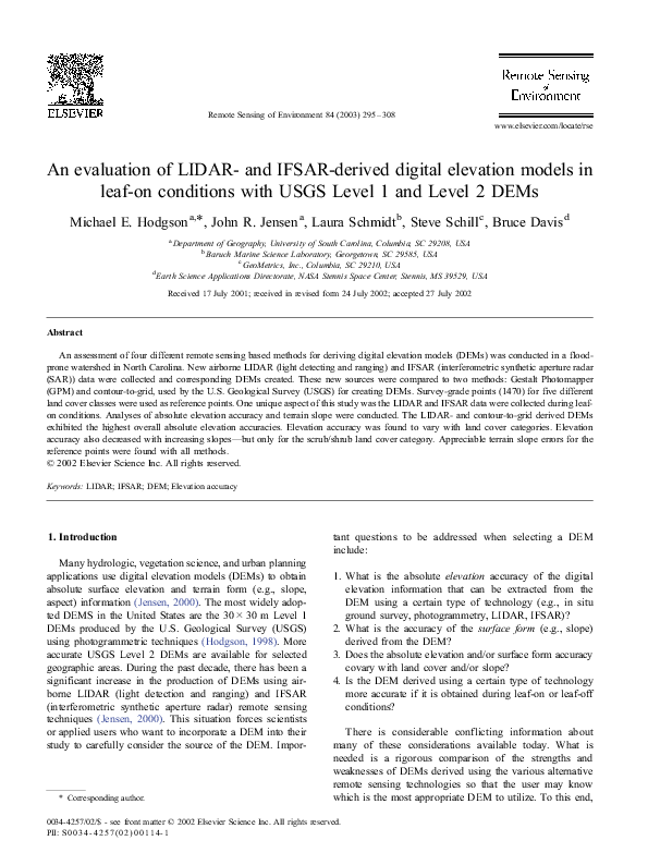 (PDF) An evaluation of LIDAR-and IFSAR-derived digital elevation models ...