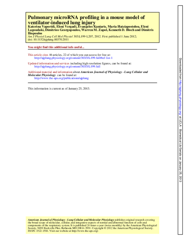 (PDF) Pulmonary microRNA profiling in a mouse model of ventilator ...