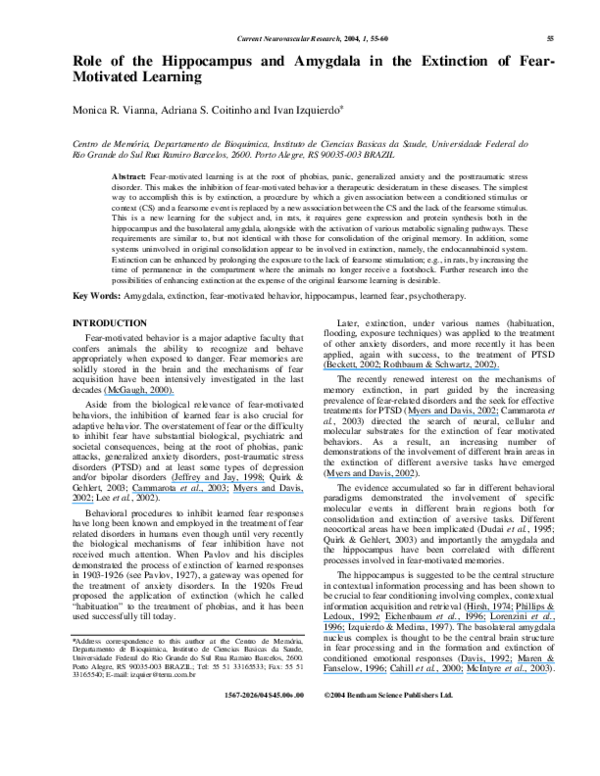 (PDF) Role of the hippocampus and amygdala in the extinction of fear ...