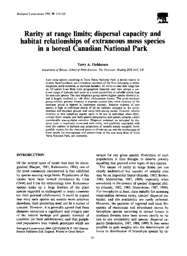 (PDF) Rarity at range limits; dispersal capacity and habitat ...