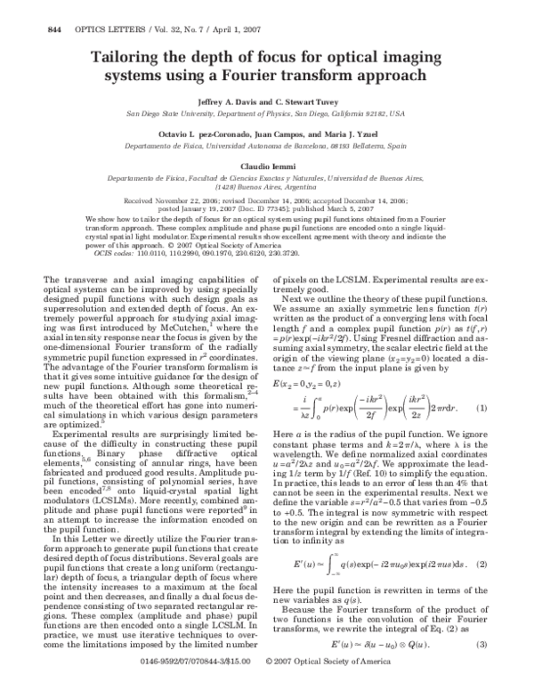 (PDF) Tailoring the depth of focus for optical imaging systems using a ...