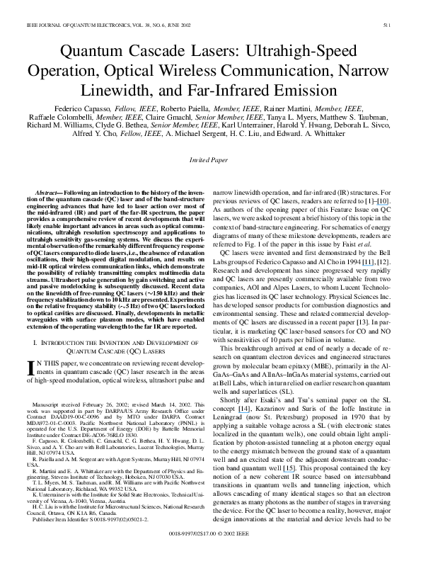 (PDF) Quantum cascade lasers: ultrahigh-speed operation, optical ...