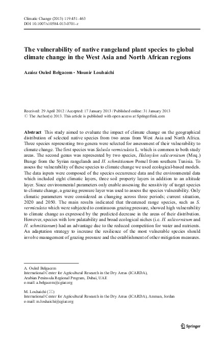 (PDF) The vulnerability of native rangeland plant species to global ...