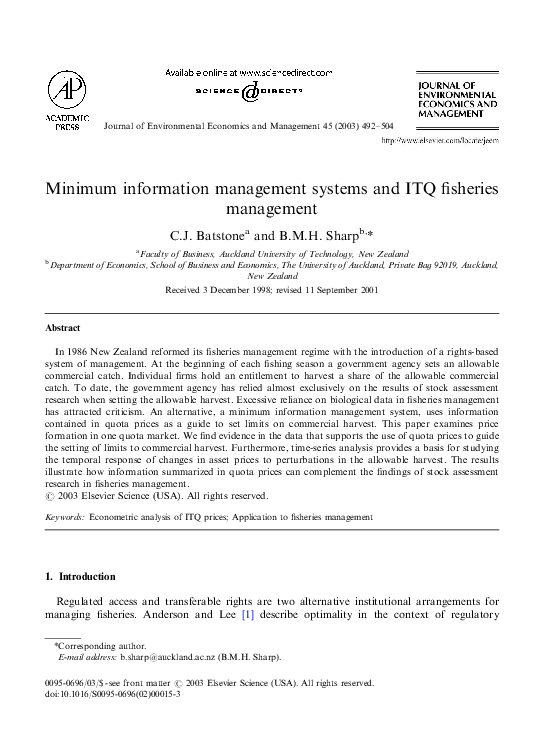 (PDF) Minimum information management systems and ITQ fisheries management