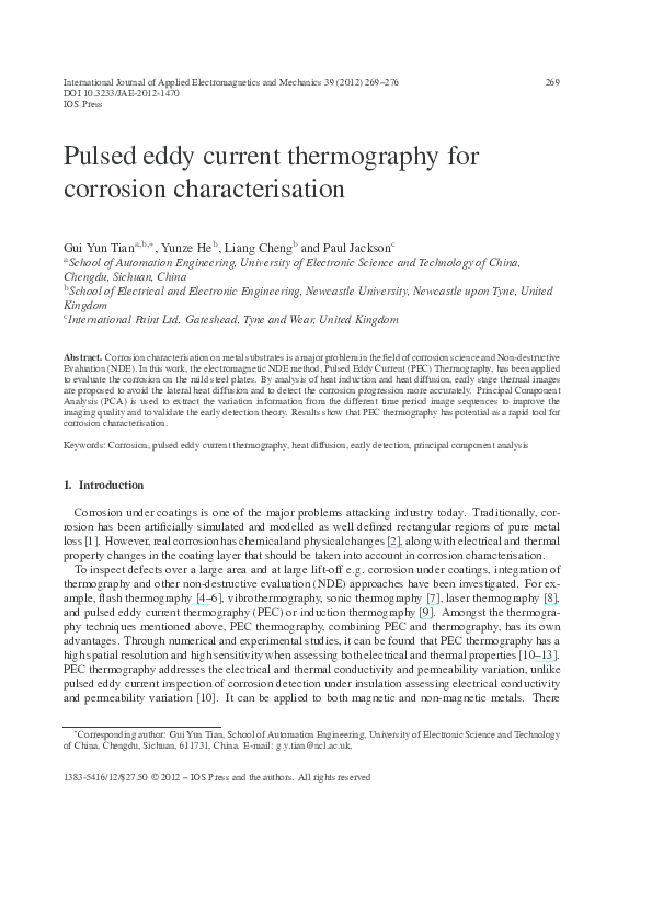 (PDF) Pulsed eddy current thermography for corrosion characterisation