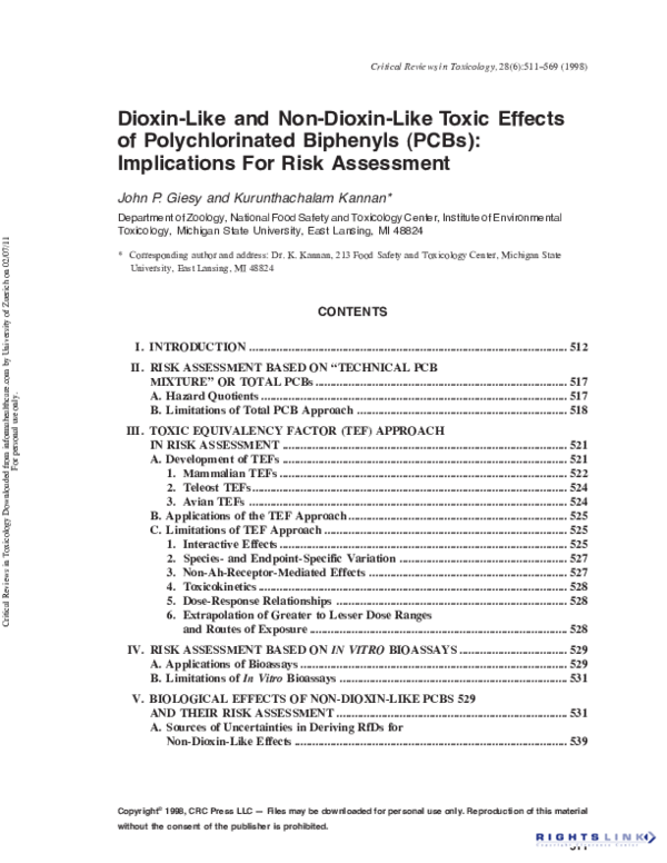 (PDF) Dioxin-Like and Non-Dioxin-Like Toxic Effects of Polychlorinated ...