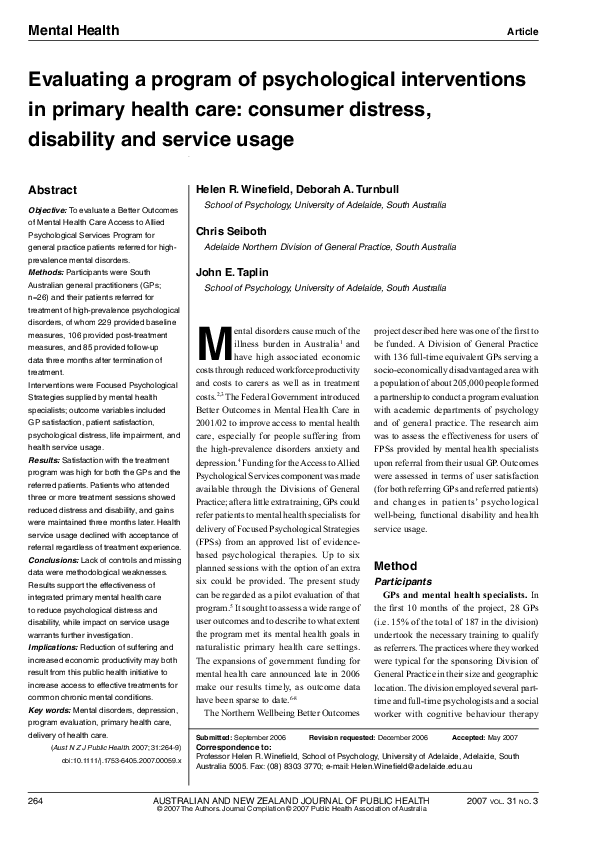 (PDF) Evaluating a program of psychological interventions in primary ...