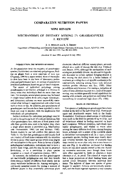 (PDF) Mechanisms of dietary mixing in grasshoppers: A review