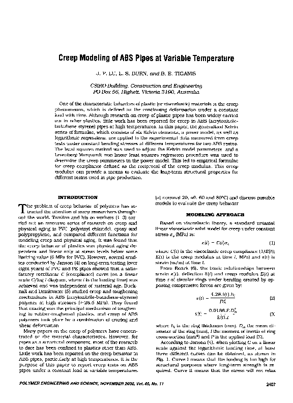 (PDF) Creep modeling of ABS pipes at variable temperature Stewart