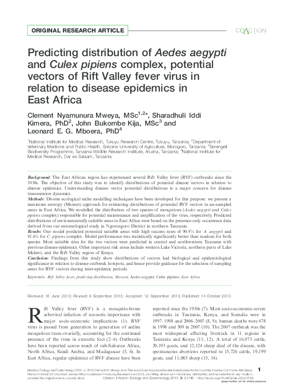 (PDF) Predicting distribution of Aedes aegypti and Culex pipiens ...