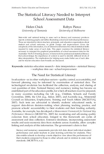 (PDF) The statistical literacy needed to interpret school assessment data