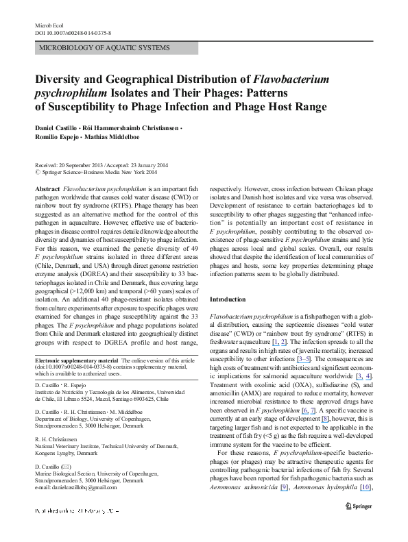 (PDF) Diversity and Geographical Distribution of Flavobacterium ...