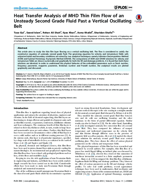 (PDF) Heat transfer analysis of MHD thin film flow of an unsteady ...