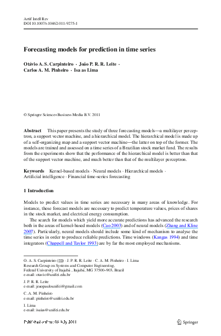(PDF) Forecasting models for prediction in time series