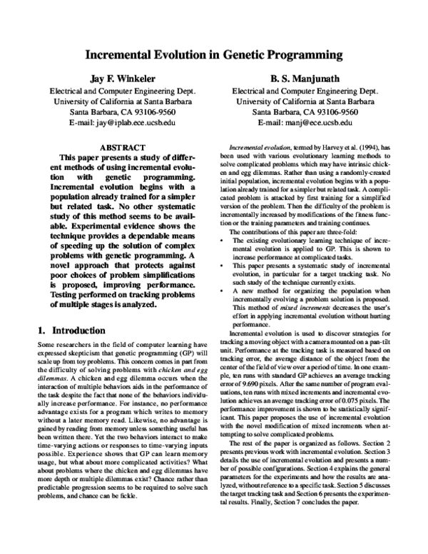 (PDF) Incremental evolution in genetic programming