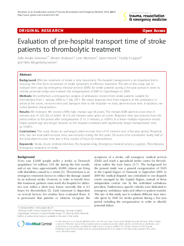(PDF) Evaluation of pre-hospital transport time of stroke patients to ...