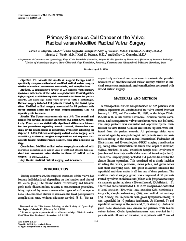 (PDF) Primary Squamous Cell Cancer of the Vulva: Radical versus ...