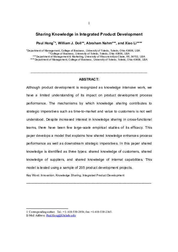 (PDF) Sharing Knowledge in Integrated Product Development