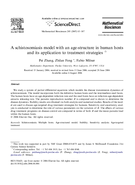 (PDF) A schistosomiasis model with an age-structure in human hosts and ...