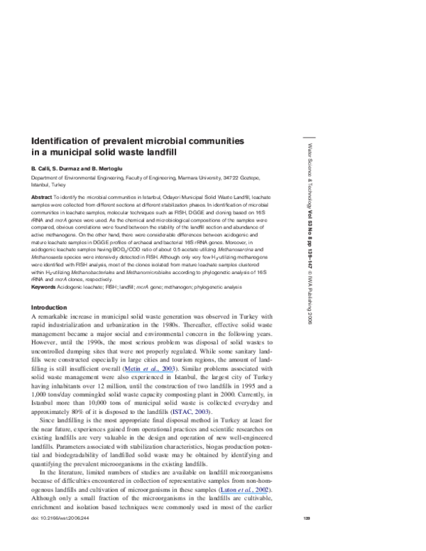 (PDF) Identification of prevalent microbial communities in a municipal ...