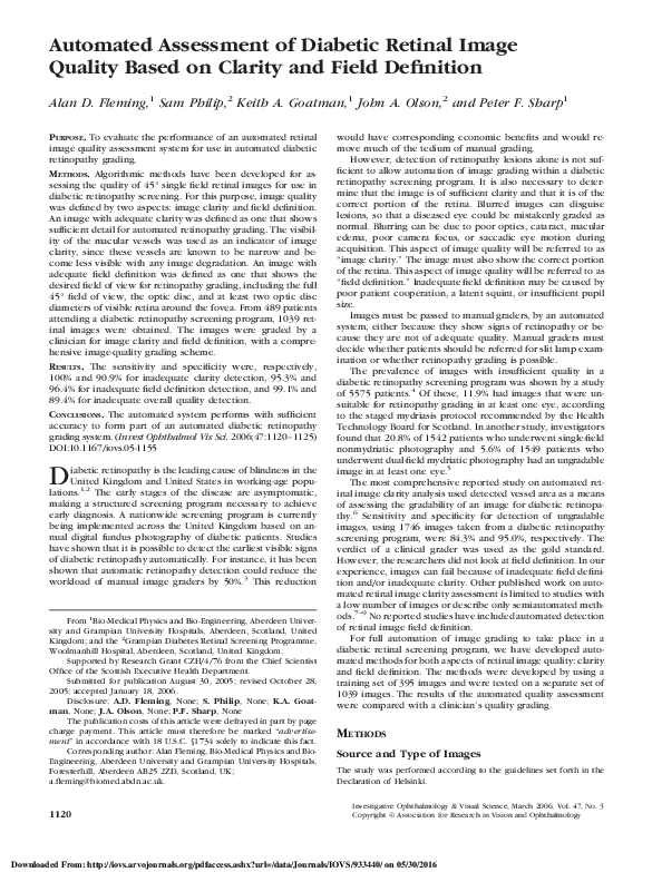 (PDF) Automated Assessment of Diabetic Retinal Image Quality Based on