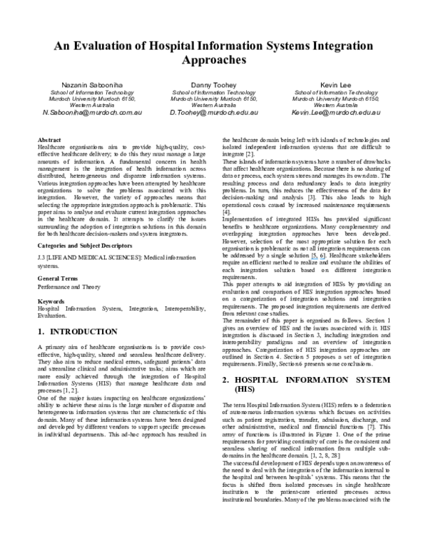 (PDF) An evaluation of hospital information systems integration approaches