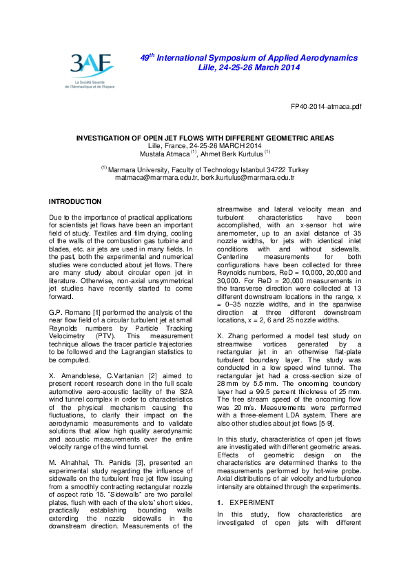 (PDF) Investigation of Open Jet Flows with Different Geometric Areas ...