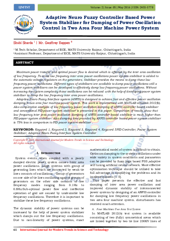 (PDF) Adaptive Neuro Fuzzy Controller Based Power System Stabilizer for ...
