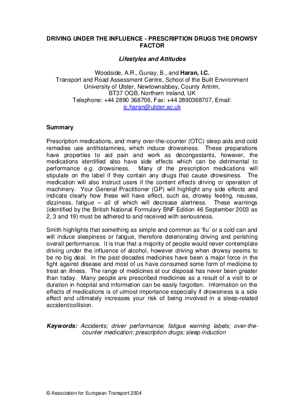 (PDF) Driving under the influence - prescription drugs the drowsy factor