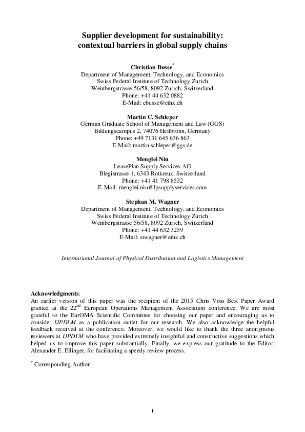 Supplier development for sustainability contextual barriers in global