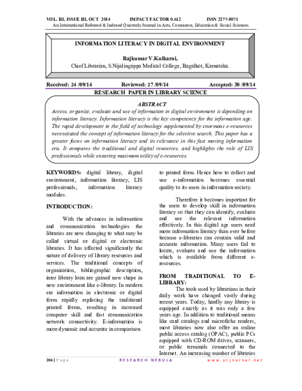 (PDF) Information literacy in digital environment