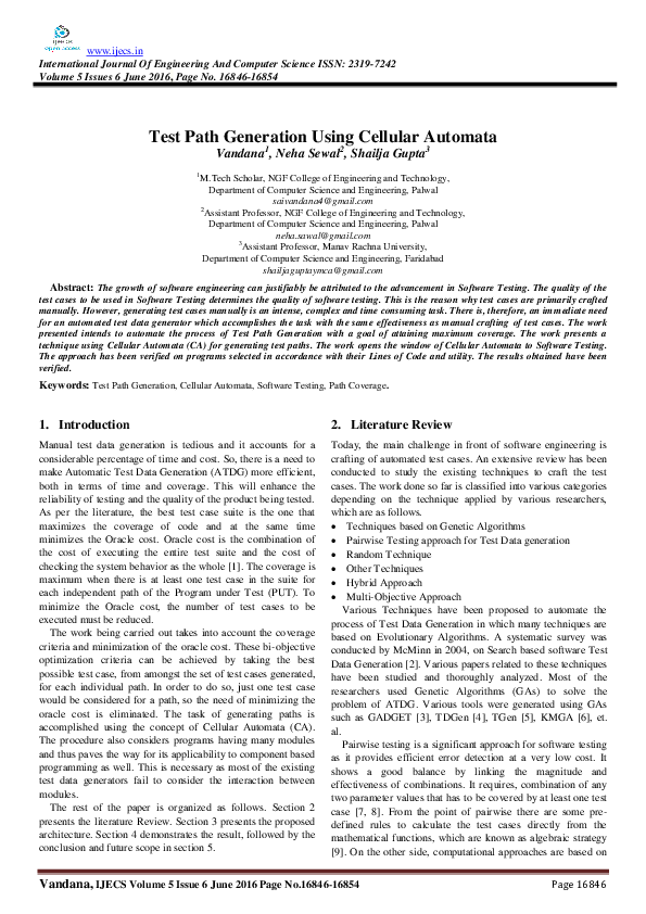 (PDF) Test Path Generation Using Cellular Automata