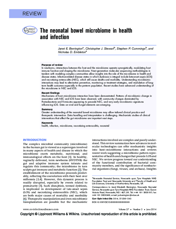 (PDF) The neonatal bowel microbiome in health and infection