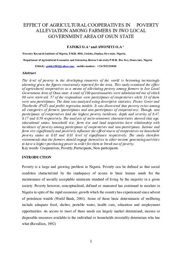 (DOC) Effect of Agricultural Cooperatives in Poverty Alleviation among ...