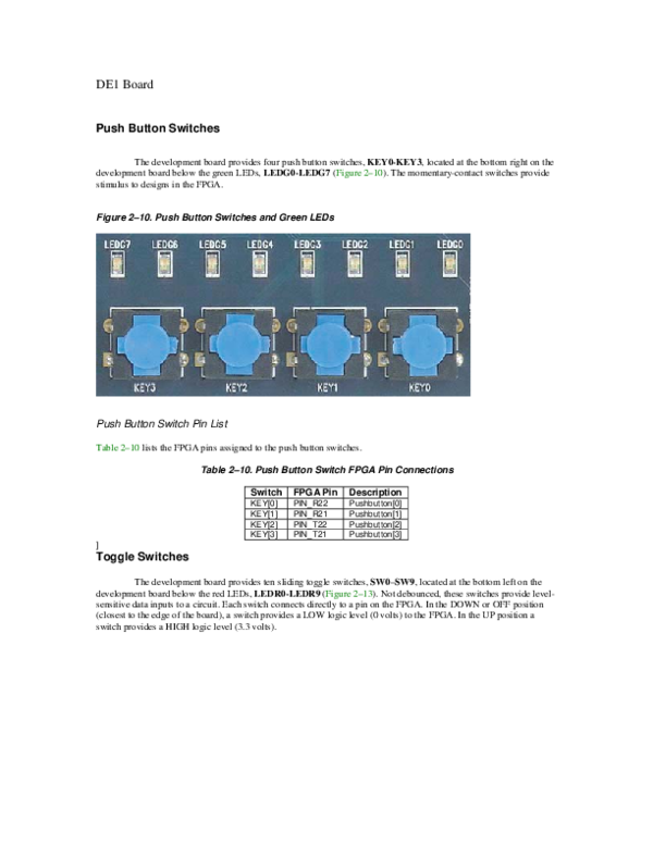 (PDF) DE1 Board Push Button Switches