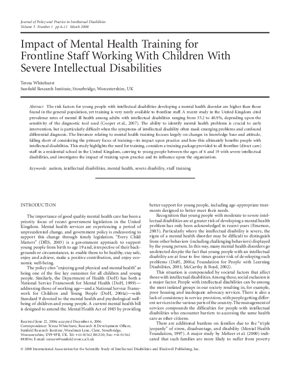 (PDF) Impact of Mental Health Training for Frontline Staff Working With ...