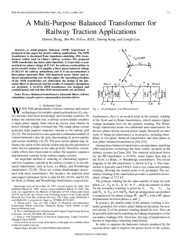 (PDF) A MultiPurpose Balanced Transformer for Railway Traction Applications Pradeep kumar