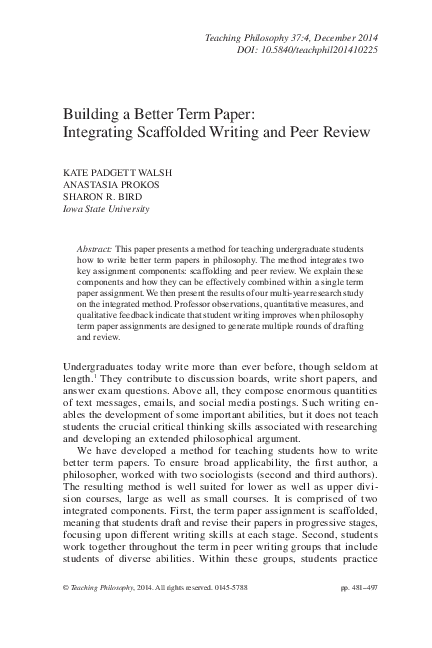 (PDF) Building a Better Term Paper: Integrating Scaffolded Writing and ...