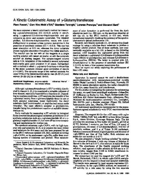 (PDF) A Colorimetric Assayof 'yGlutamyltransferase piero