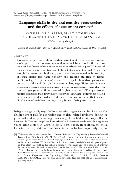 (PDF) Language skills in shy and non-shy preschoolers and the effects ...