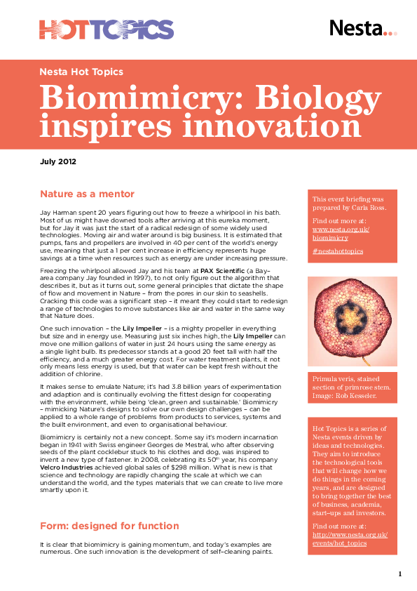 (PDF) Biomimicry: Biology inspires innovation