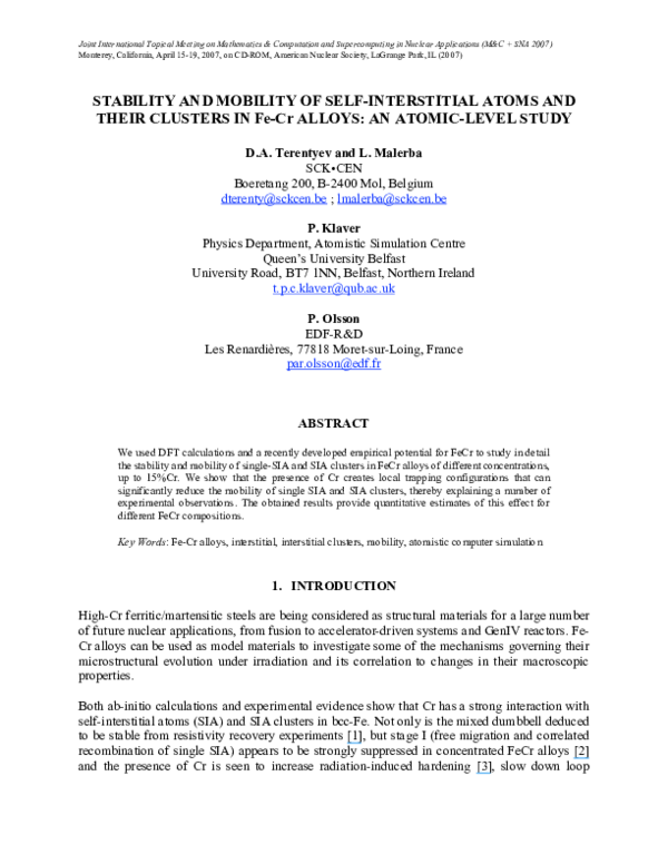 (PDF) Stability and mobility of self-interstitial atoms and their ...