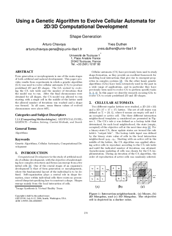 (PDF) Using a genetic algorithm to evolve cellular automata for 2D/3D ...