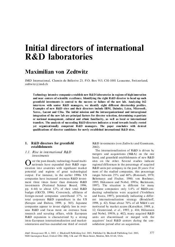 (PDF) Initial directors of international R&D laboratories
