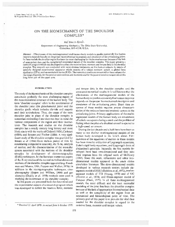 (PDF) J19 On the Biomechanics of the Shoulder Complex