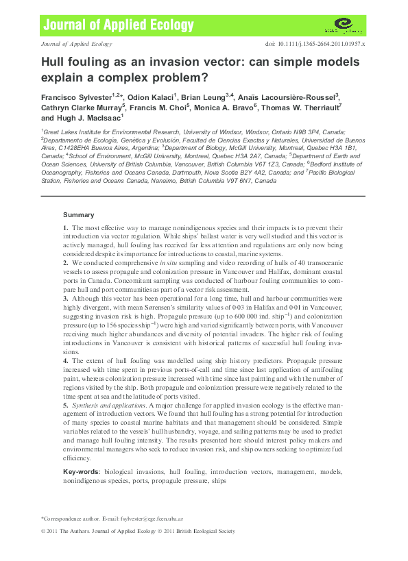 (PDF) Hull fouling as an invasion vector: can simple models explain a ...
