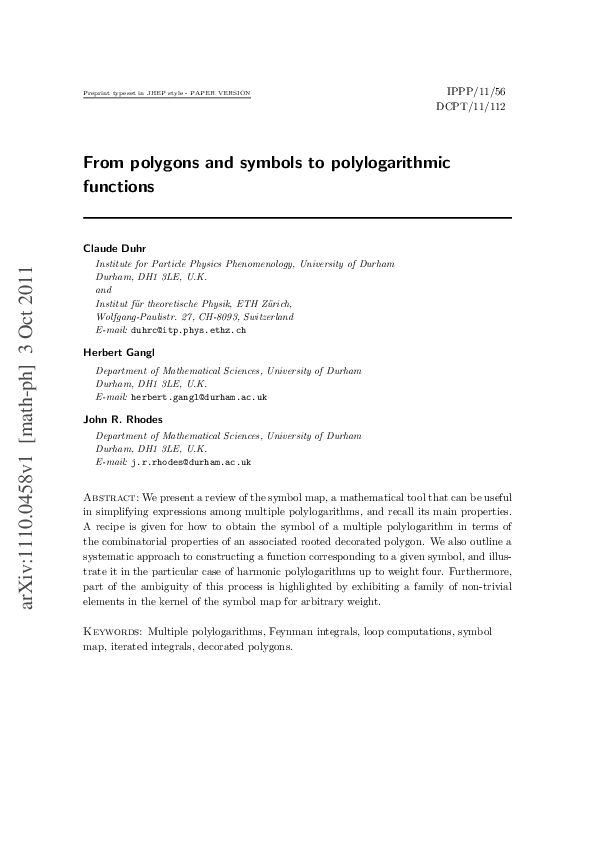 (PDF) From polygons and symbols to polylogarithmic functions