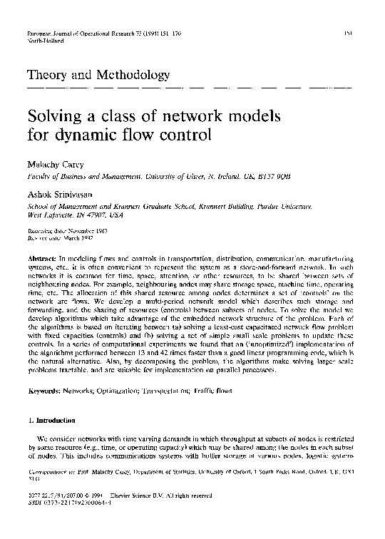 (PDF) Solving a class of network models for dynamic flow control