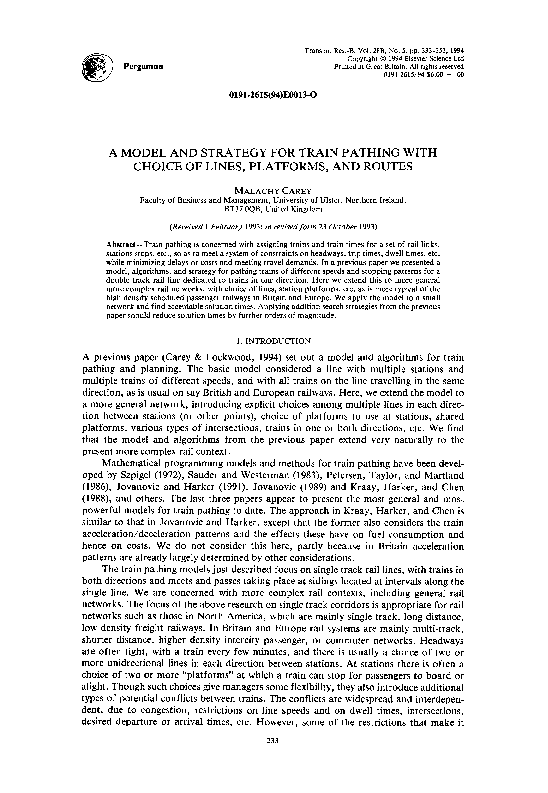 (PDF) A model and strategy for train pathing with choice of lines ...